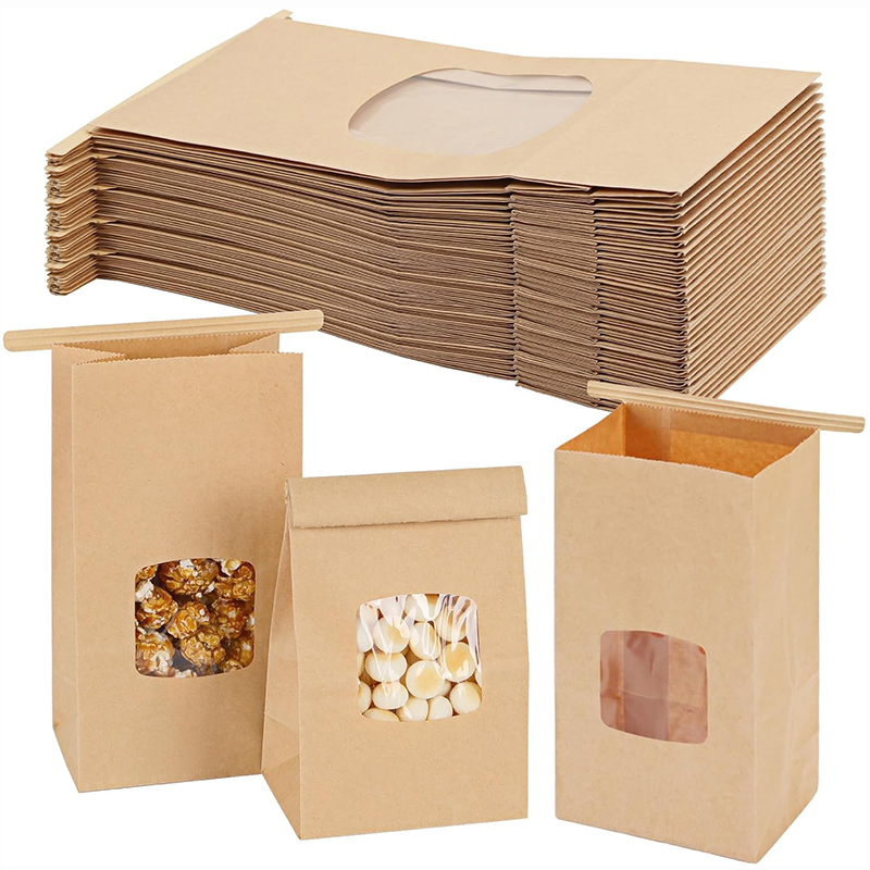 Food Snacks For School - 10Pcs Bakery Bags, Window Sealing Kraft