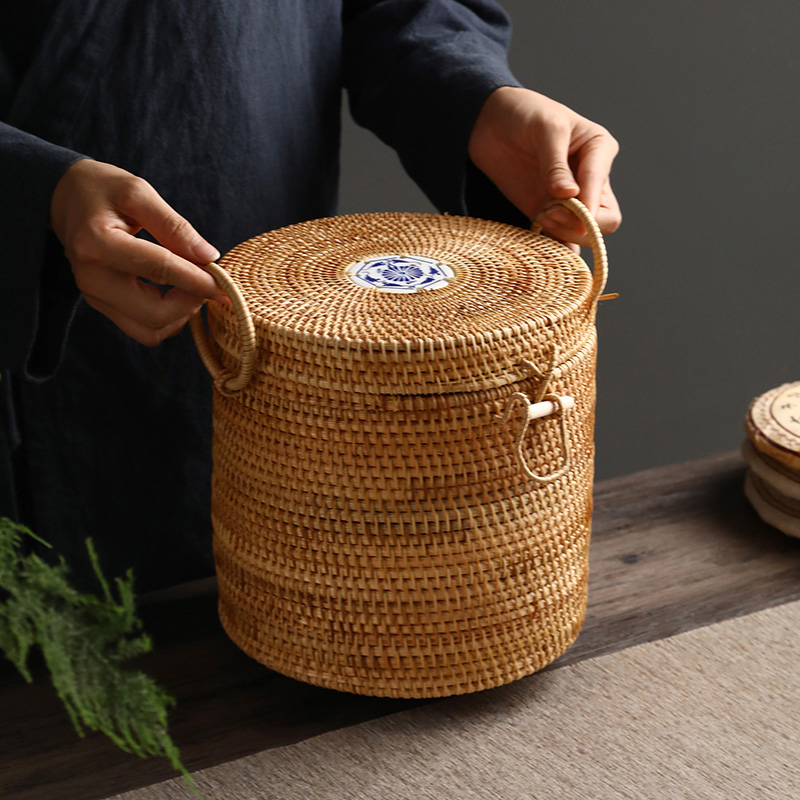 Food Snacks That Are Green - Handwoven Rattan Tea Storage Box With