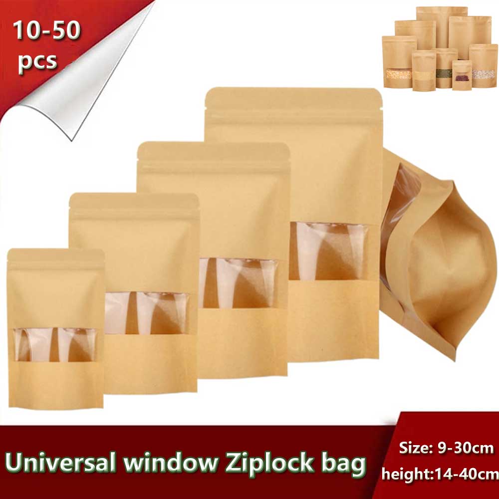 Food Like Snacks - 10-50pcs Upright Seal Bone Zipper Kraft