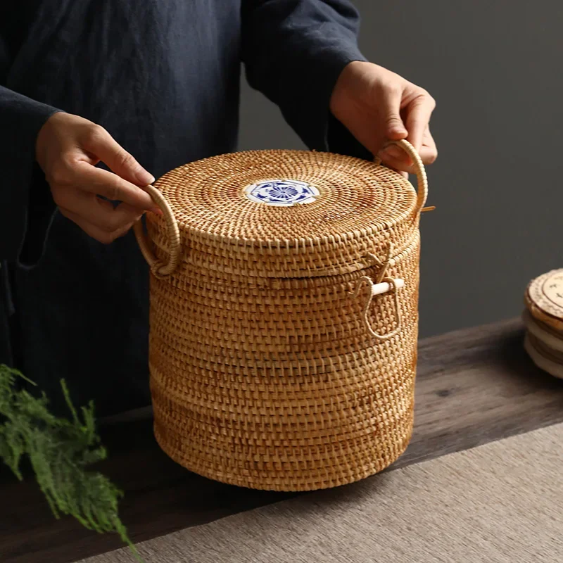 Food Snacks That Are Green - Handwoven Rattan Tea Storage Box With