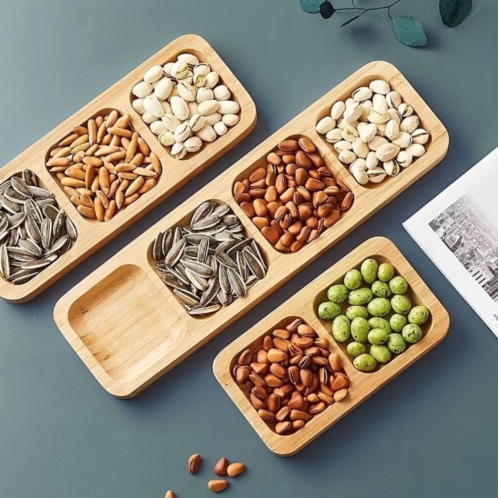 Food Platter Snacks - Natural Bamboo Divided Snack Serving Tray