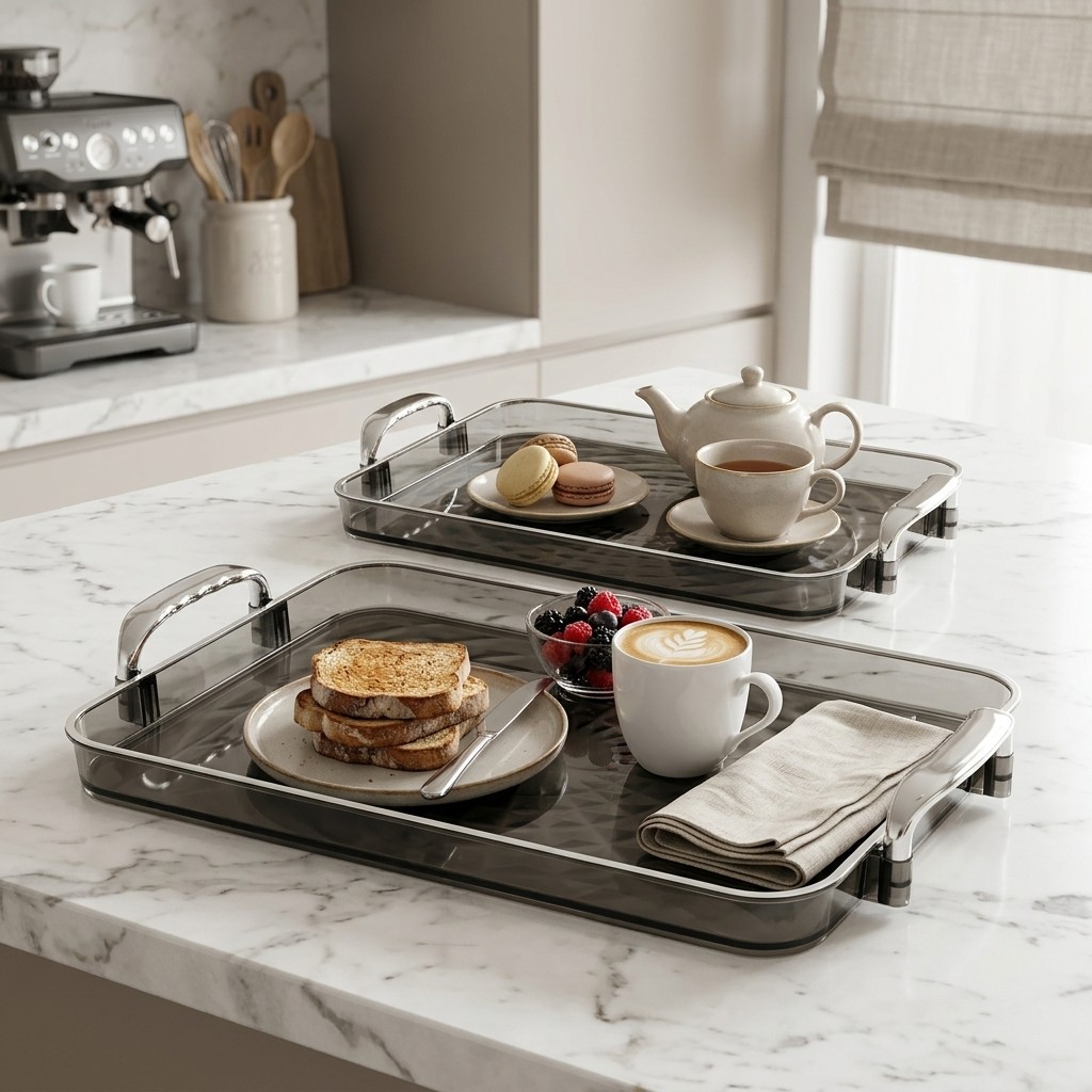 Food Platter Snacks - Clear Plastic Serving Tray with Handles