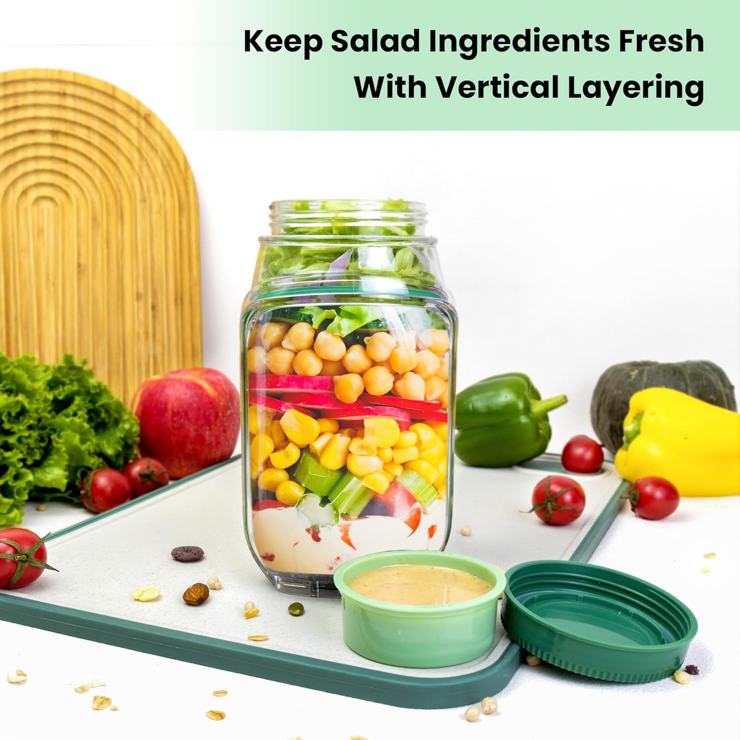 2-Pack 34oz Salad Jar Containe - огляд і ціна Food Snacks That Are Green
