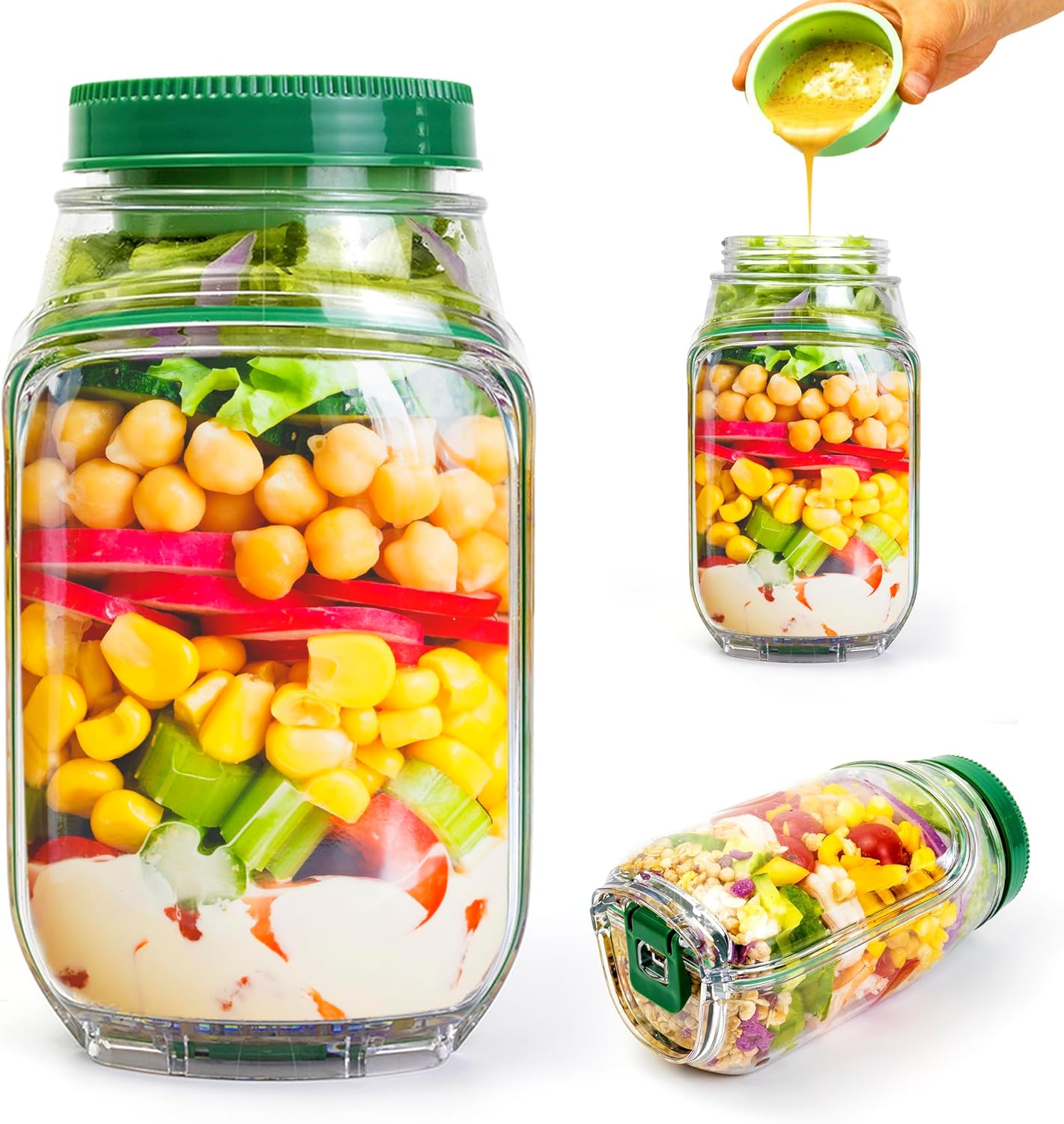 2-Pack 34oz Salad Jar Containe - огляд і ціна Food Snacks That Are Green
